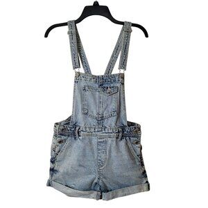 BSKGIRL BERSHKA Denim Short Bib Overalls Adjustable Straps Light Wash